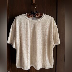 Evereve Cora Sequin Cream Short Sleeve Top